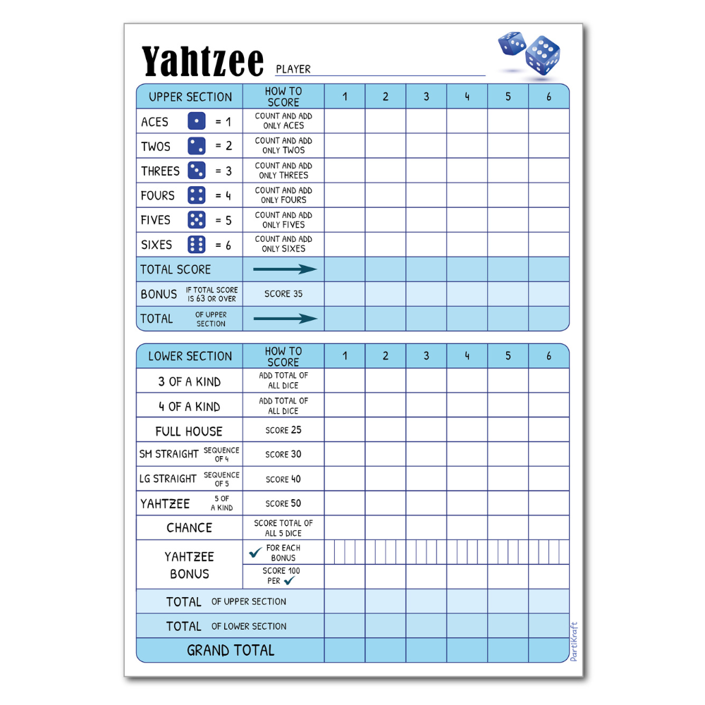 A5 Yahtzee Score Pads - 50 Tear Off Game Sheets per Pad - PartiKraft a5-yahtzee-score-pads-50-tear-off-game-sheets-per-pad-partikraft