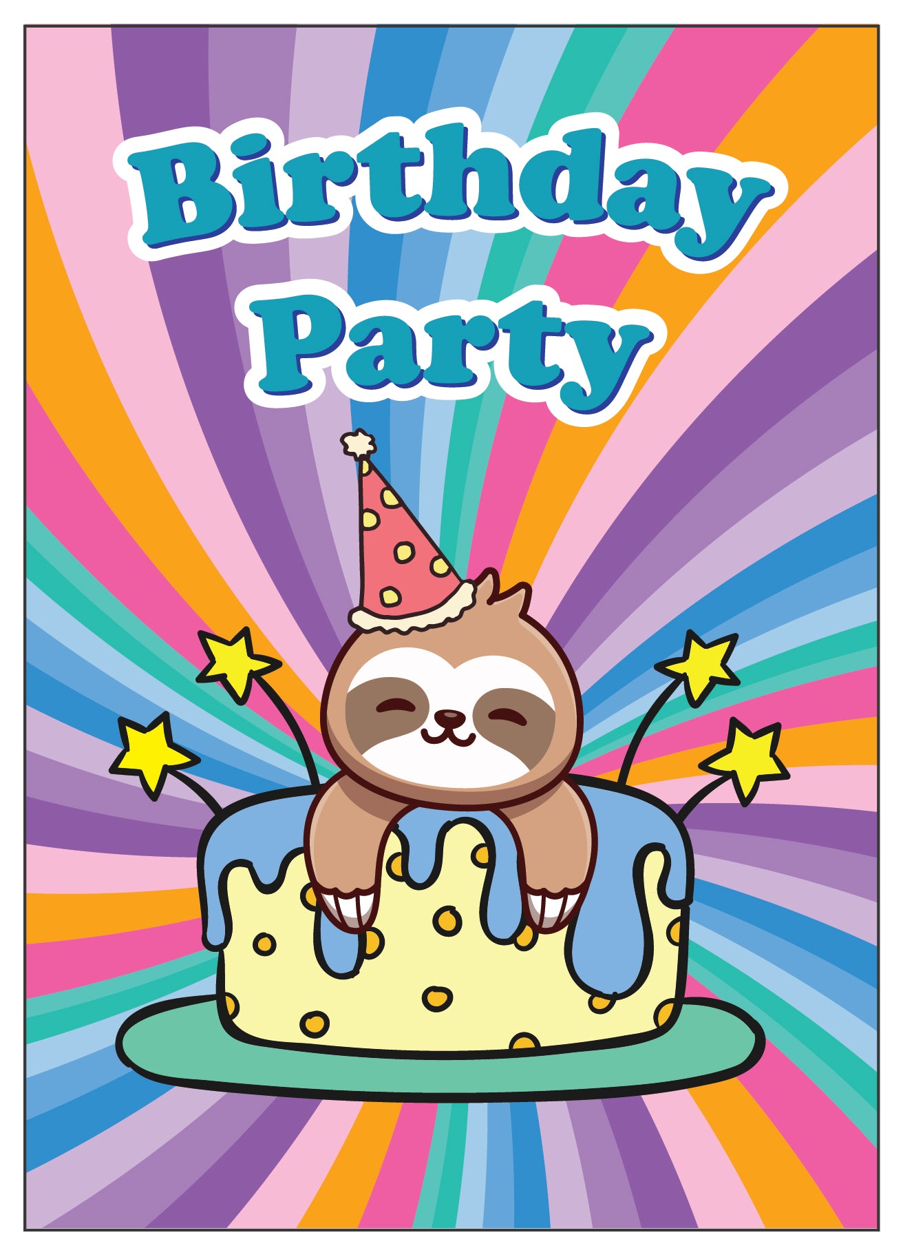 Sloth Rainbow Birthday Cake Party Invitations