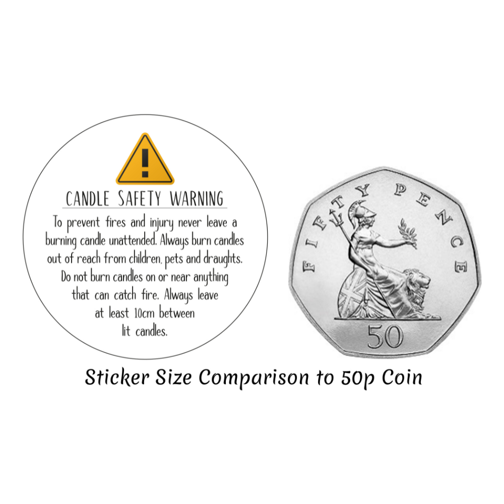 35mm Round White Candle Safety Warning Stickers/Labels