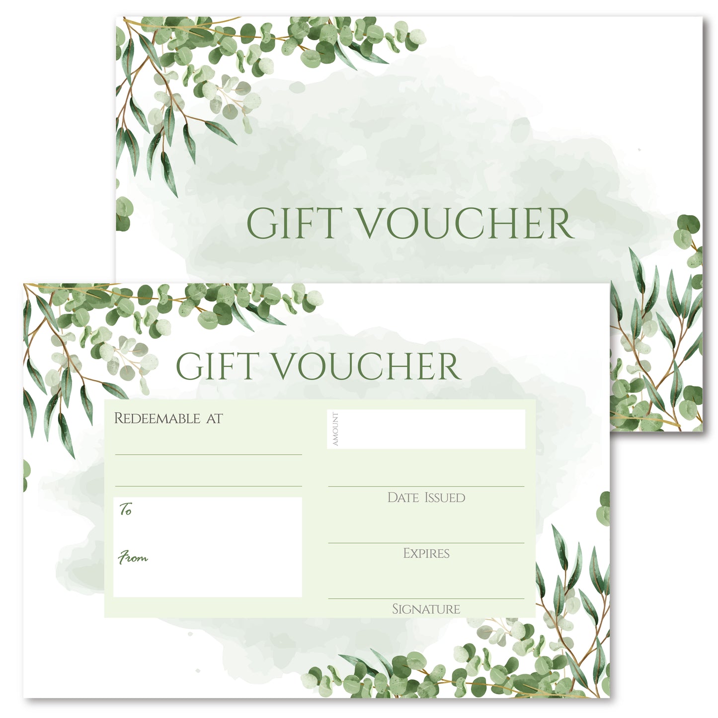 Blank Gift Vouchers & Envelopes - Double Sided Watercolour Botanical Design