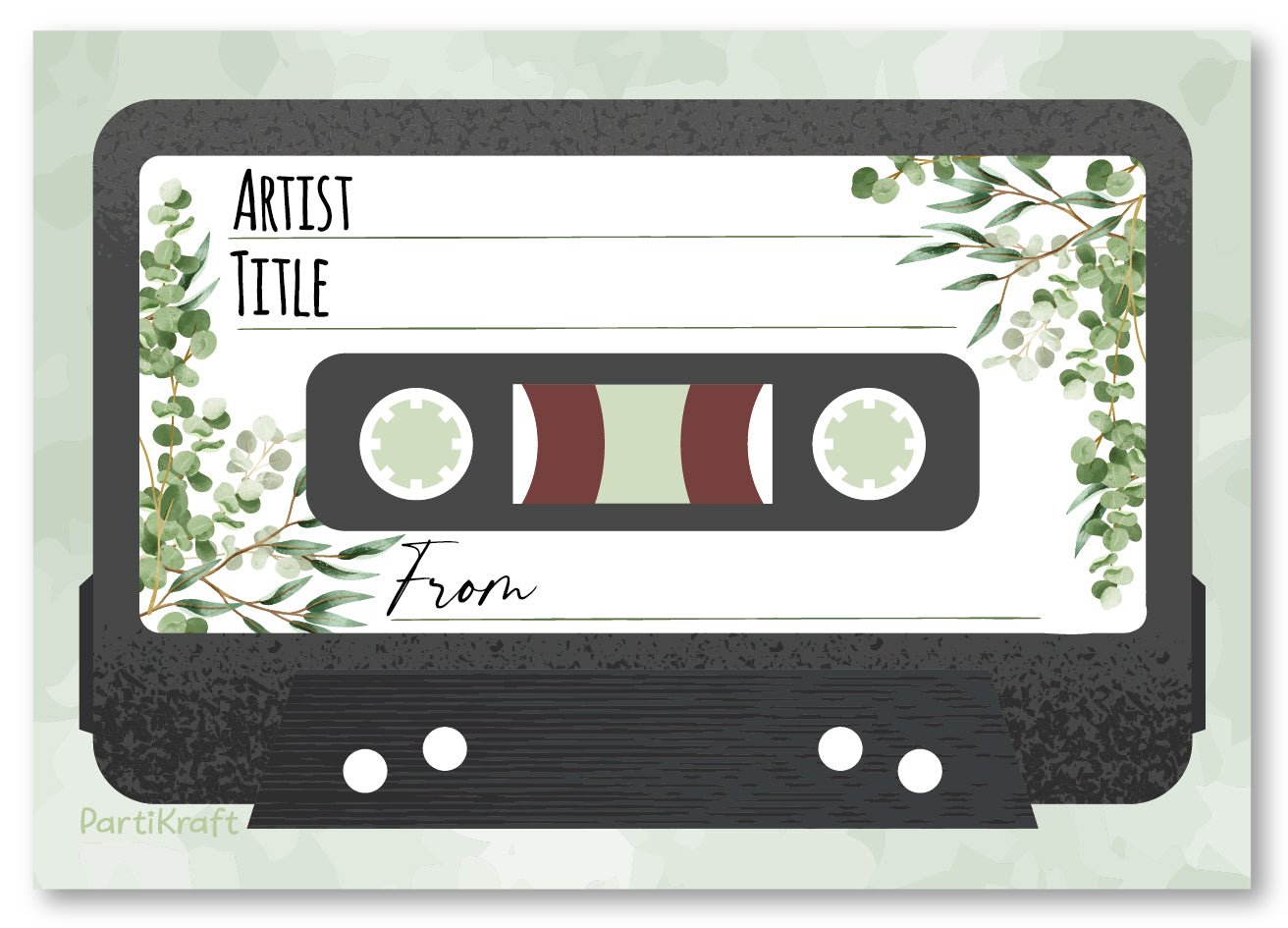 Sage Green Botanical Leaf Cassette Tape Song Request Cards