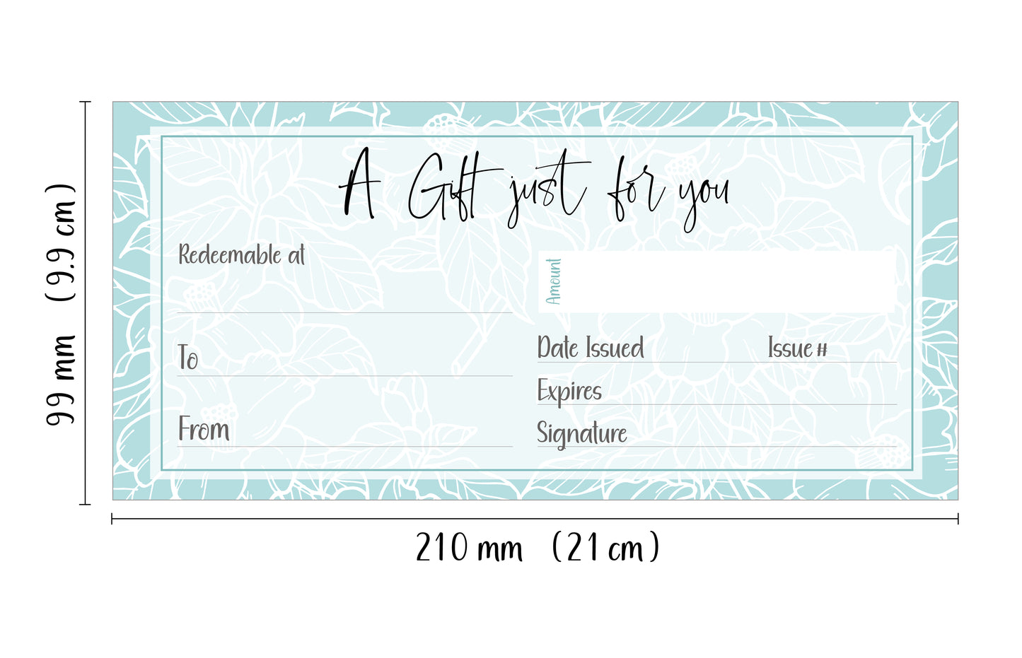 Blank DL Gift Vouchers & Envelopes - Double Sided Floral Teal Design