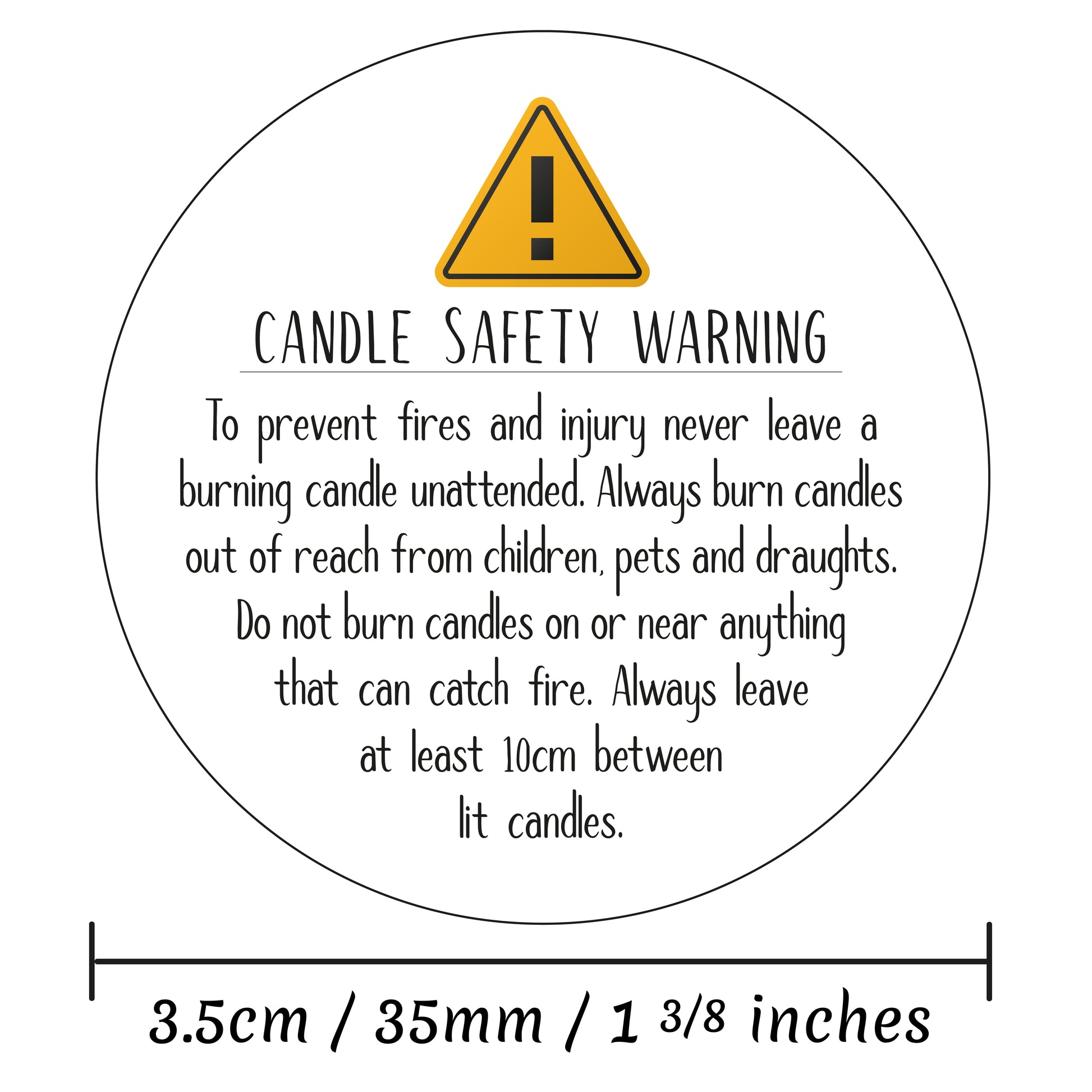 35mm Round White Candle Safety Warning Stickers/Labels