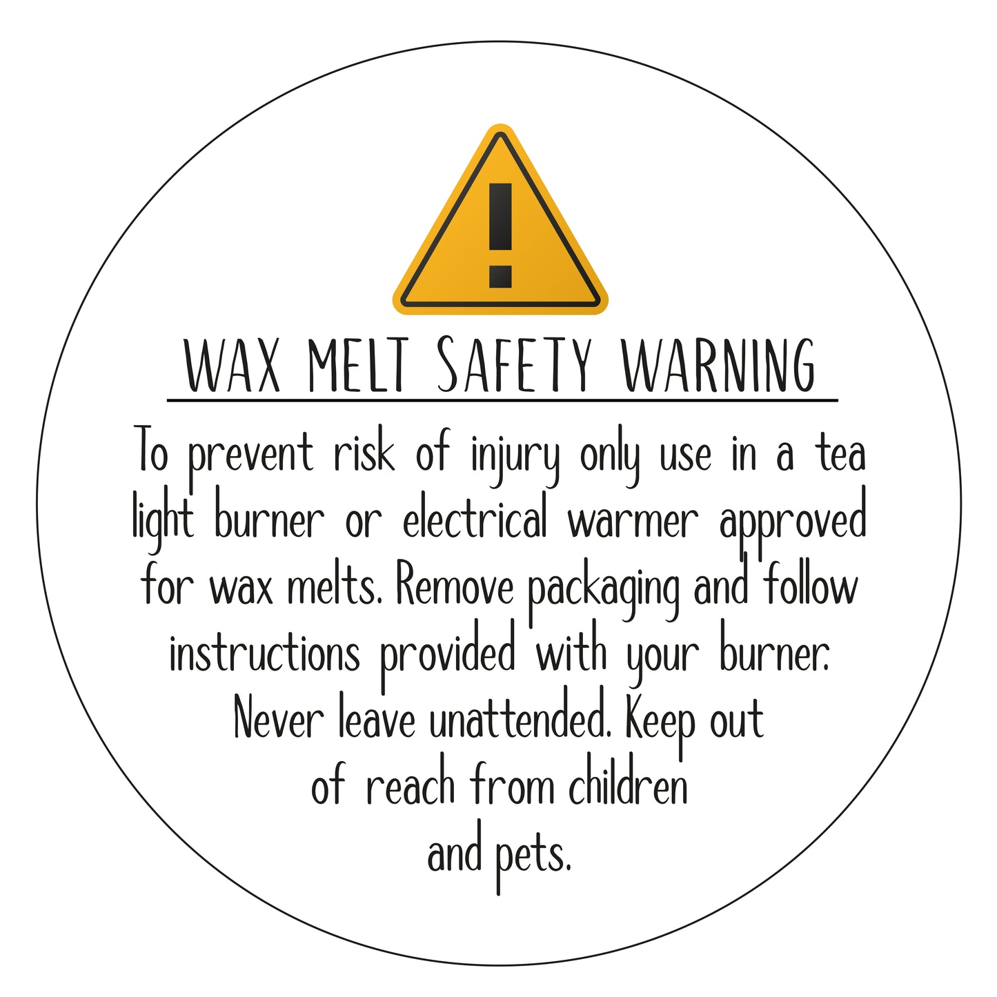 35mm Round White Wax Melt Safety Warning Stickers/Labels