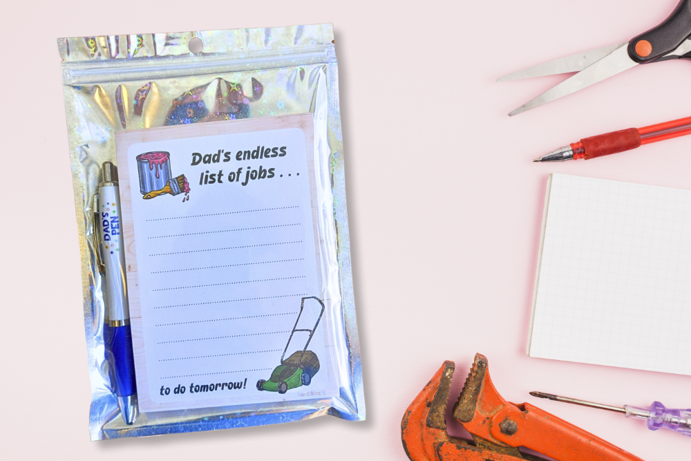 Dad's Endless List of Jobs - To Do List Notepad and Pen Gift Set - " DAD'S PEN" Blue Grip Pen