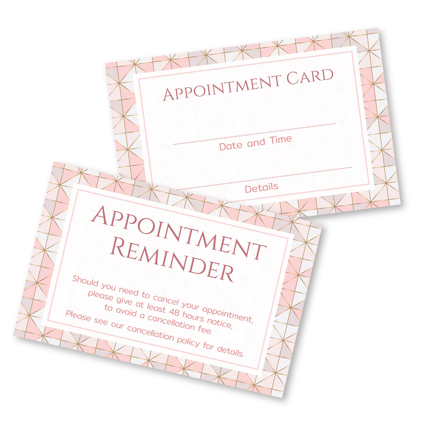 Appointment Cards - Geometric Rose Gold Design (85mm x 55mm)