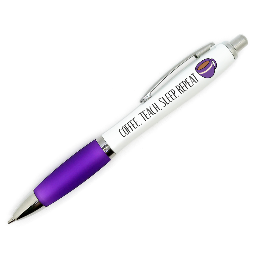 COFFEE, TEACH, SLEEP, REPEAT Pen with Coffee Cup - Teacher Gift