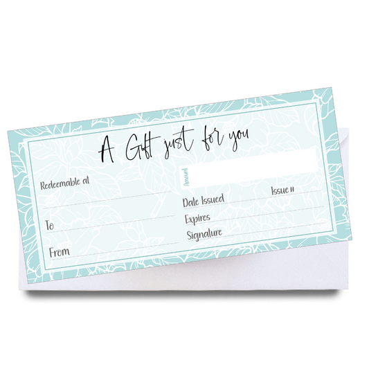 Blank DL Gift Vouchers & Envelopes - Double Sided Floral Teal Design