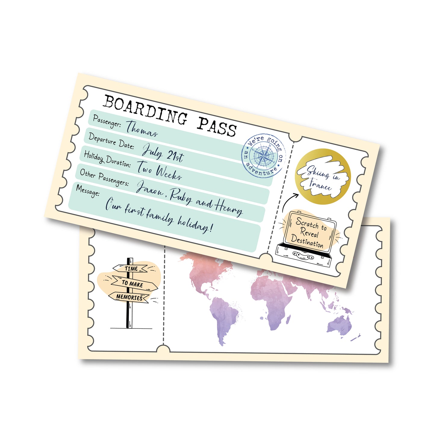 Scratch Off Boarding Pass Travel Ticket - Scratch and Reveal Holiday Treat