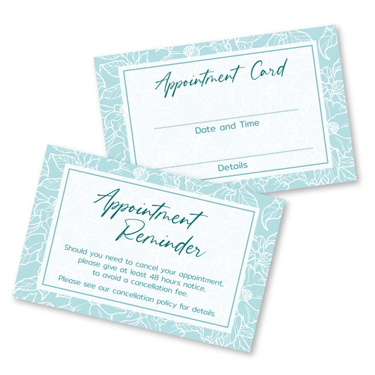 Appointment Cards - Floral Teal Design (85mm x 55mm)