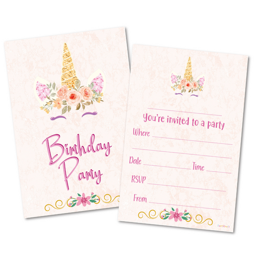 Unicorn Pretty Pink Birthday Party Invitations