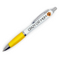 Novelty Retractable Ball Point Pen with Black Ink and Yellow Grip which reads: CRAZY CAT MUM Pen with Ginger Paw Print.