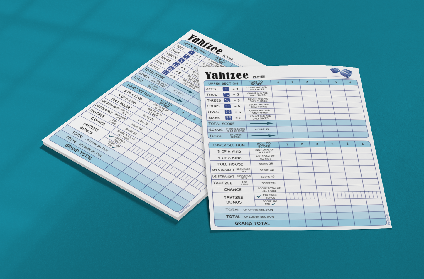 A5 Yahtzee Score Pads - 50 Tear Off Game Sheets per Pad - 6 Games on Each Sheet