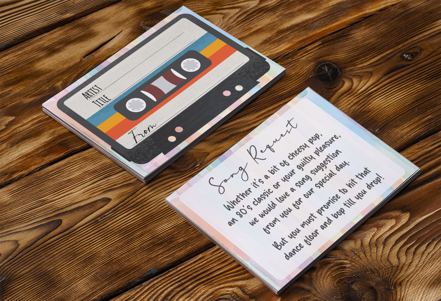 Shabby Chic Song Request Cards - Double Sided Retro Cassette Design