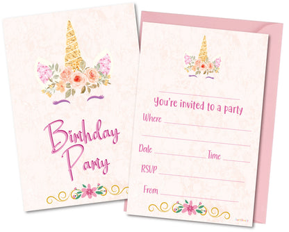 Unicorn Pretty Pink Birthday Party Invitations