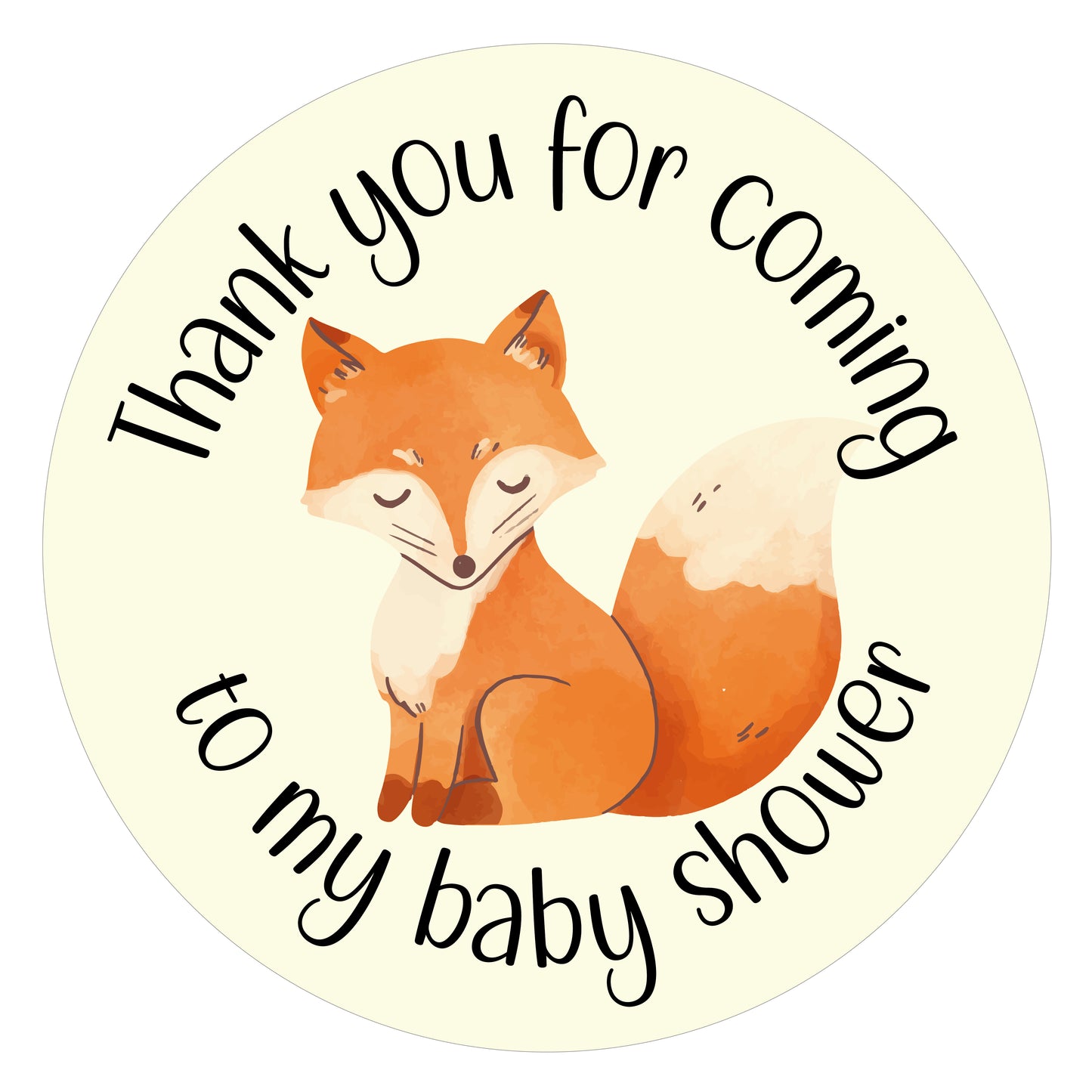 40mm Round thank you for coming to my party stickers. featuring a beautiful orange baby fox.