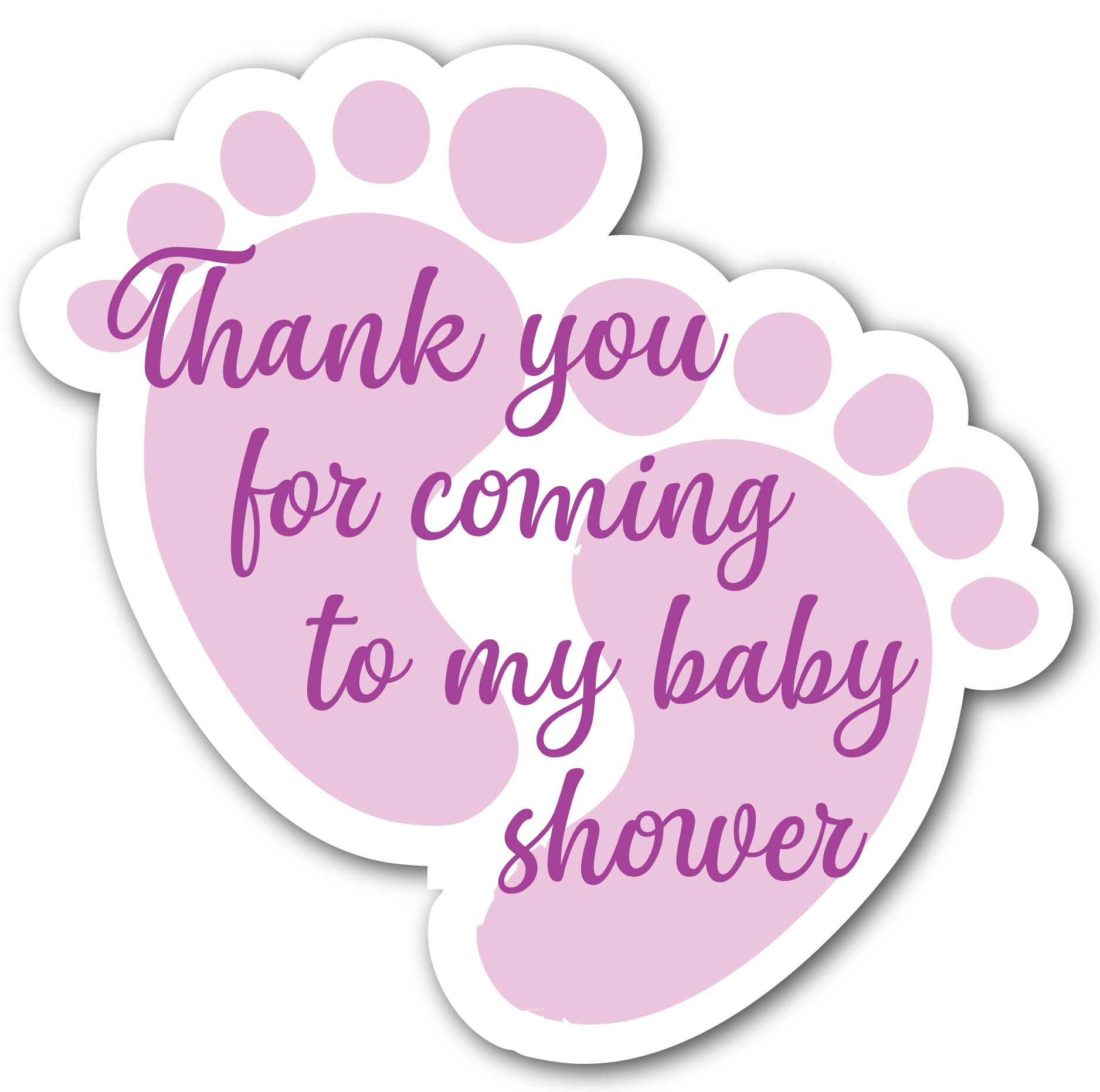 Pack of 24 Footprint shaped pink baby stickers. Text reads Thank you for coming to my baby shower.