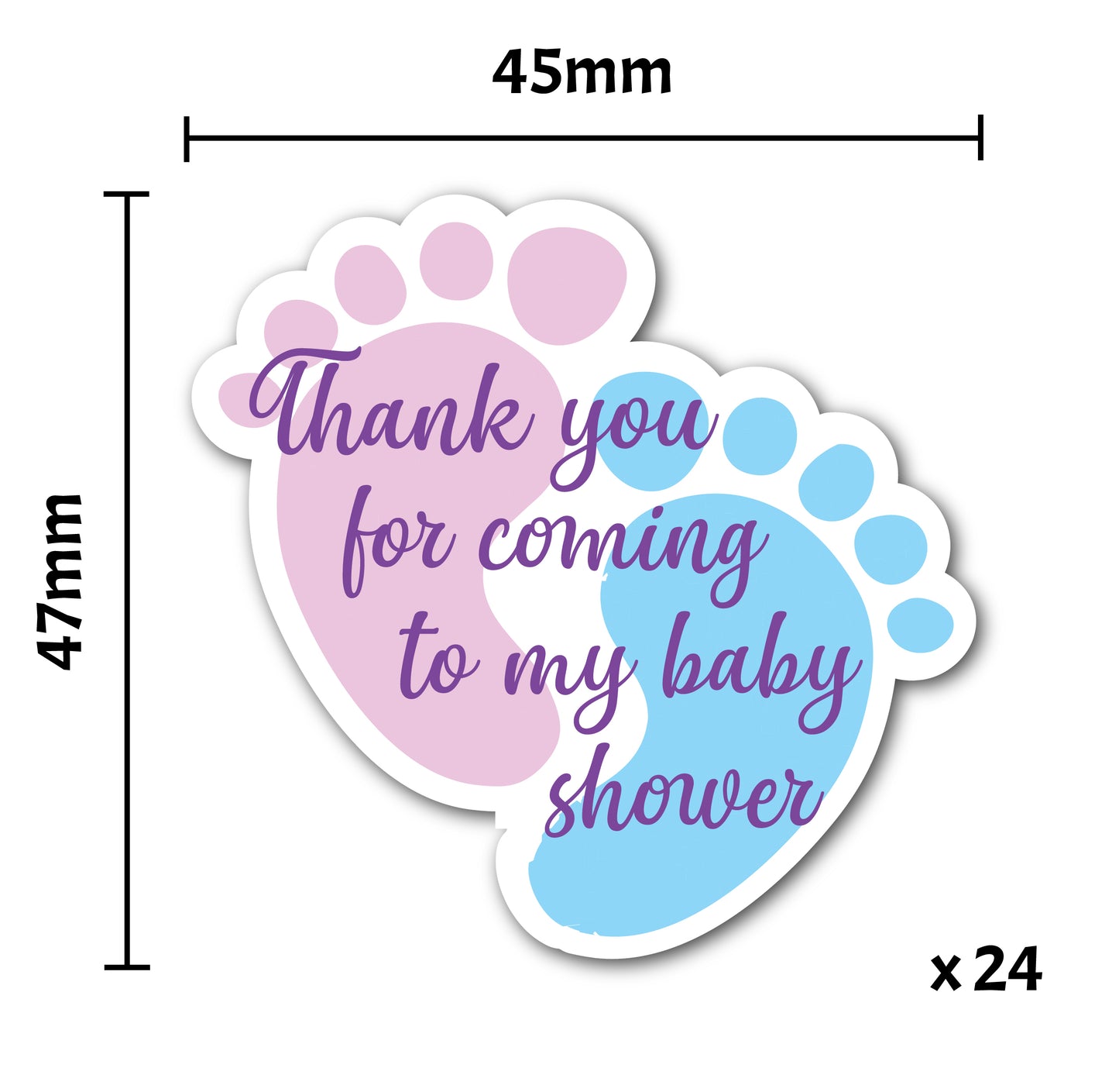 24 x Unisex Footprint Shaped Stickers - Thank You for Coming to My Baby Shower