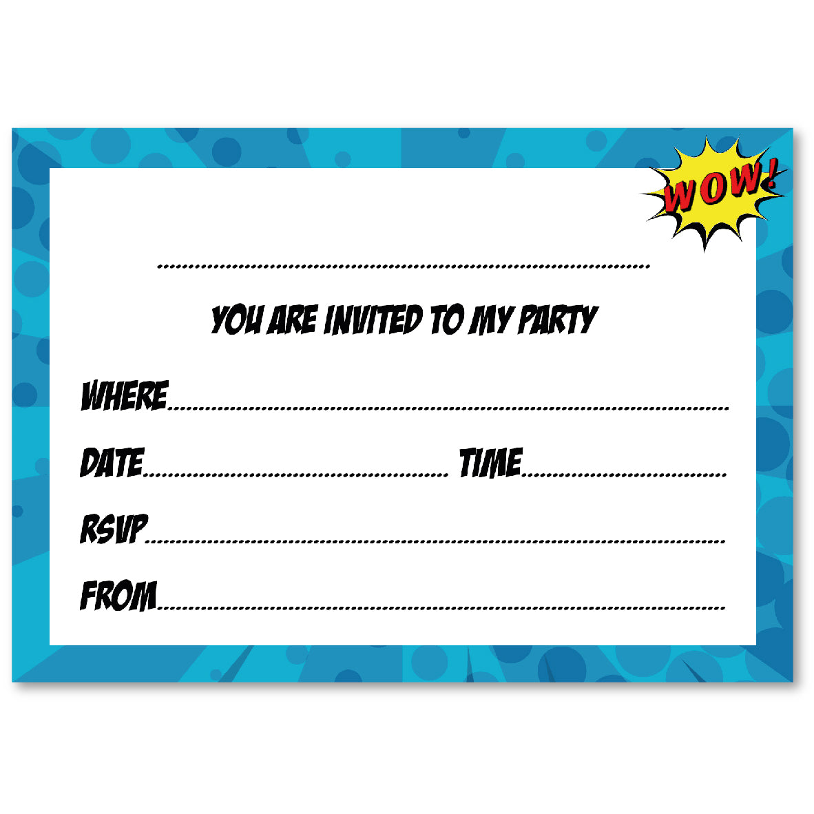 Comic Book Superhero Style Birthday Party Invitations