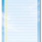 DL SIZES TO DO LIST NOTEPAD WITH SKY BLUE AND CLOUD BACKGROUND WITH WHITE DAISY FLOWERS AND GREEN GRASS AT THE BOTTOM AND BLACK AND YELLOW BUZY BUMBLE BEES. INCLUDED LINES WITH AND YELLOW STARS TO TICK OFF YOUR LISTS