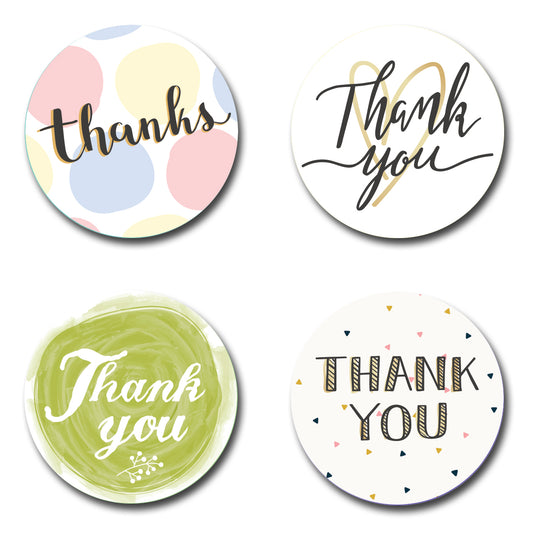 40mm Round Elegant thank you stickers. 4 Designs per pack included. Perfect for small business's wanting to say thank you to their customers