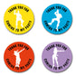 40mm round birthday party stickers that read, thank you for coming to my party in black text. 4 dirrerent designs each with a white silhouette dancer. Floss, Take the L, Dab/Dabbing