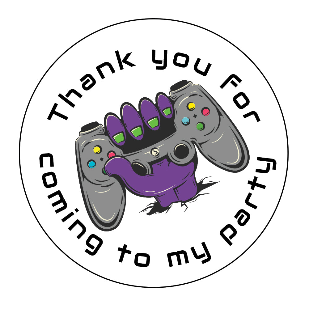 40mm Gamer Controller Hand "Thank You for Coming to my Party" Birthday Stickers