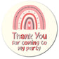 40mm Thank you for coming to my party stickers. Shabby chic pink rainbow design with hearts