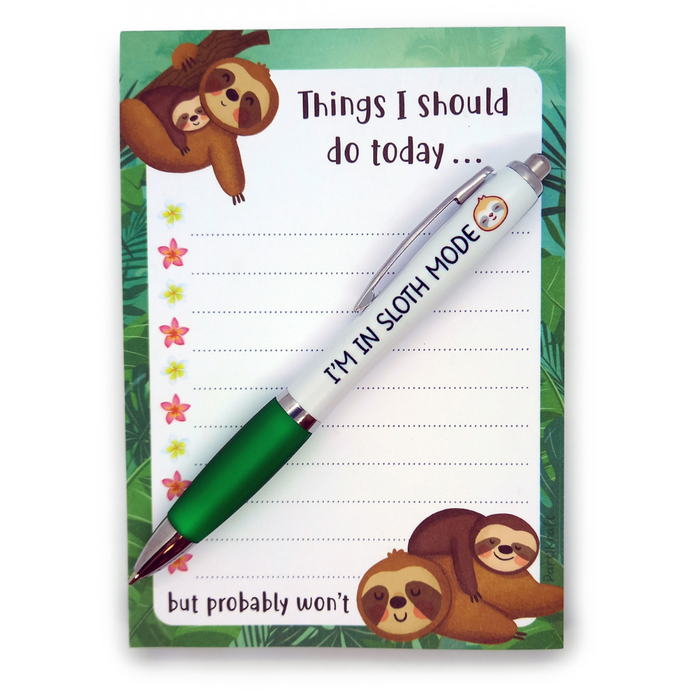 Sloth Taking Notes Sloth To Do List Notepad and Pen Gift Set -
