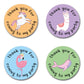 40mm Round Unicorn, Llama, Flamingo and Narwhal Thank You for Coming to my Party Birthday Stickers. Written in black text with the 4 different animals in the centre.