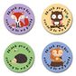 40mm Round Woodland Animals "Thank You for Coming to my Party" Birthday Stickers. Including a Fox, Owl, Squirrel and Hedgehog.  Each pack comes with 4 different designs